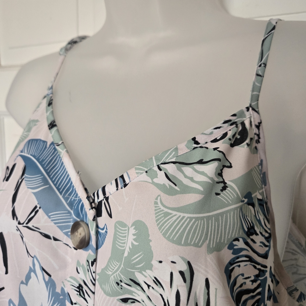3 For $15 Tropical Print Button-Front Sundress in Pastel Green & Blue - Picture 7 of 9